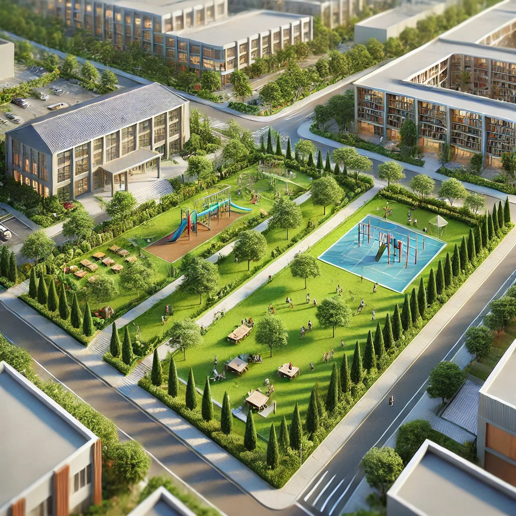 The park is between the school and the library. prepositions of place konu anlatımı 5