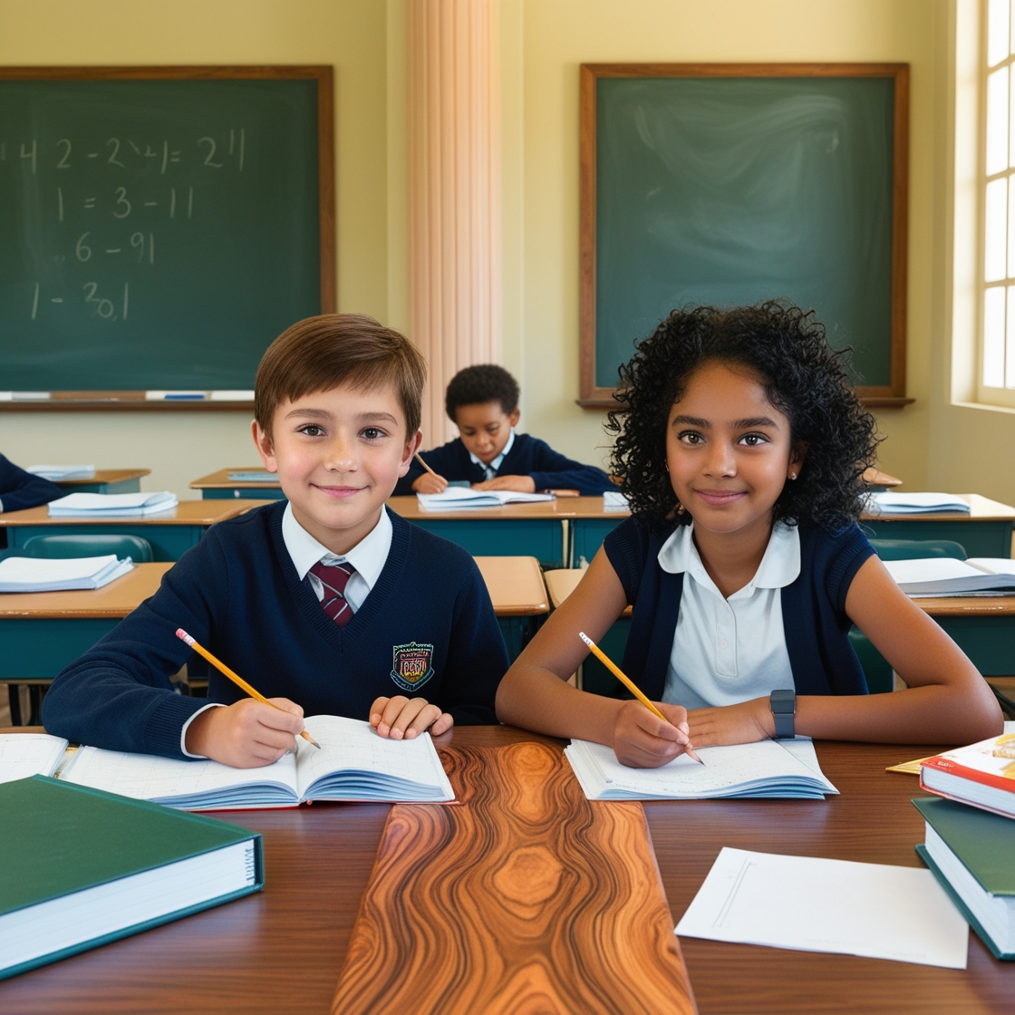İngilizce matematik çalışan iki çocuk