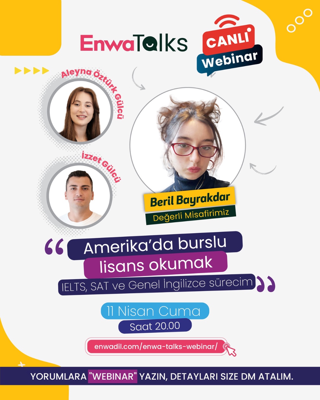 İngilizce öğrenerek Amerika’da eğitim fırsatı yakalayan öğrenci webinar sunumunda konuşurken Enwa Talks