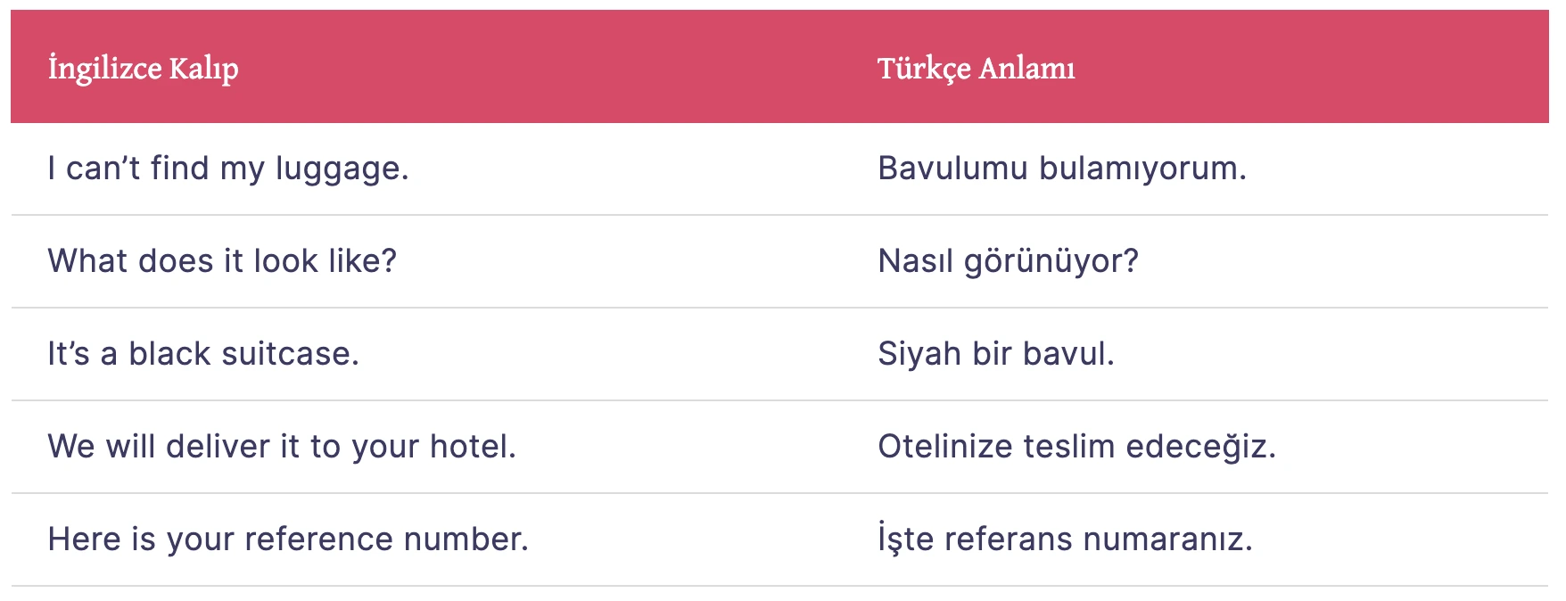 İngilizce havalimanı kalıpları